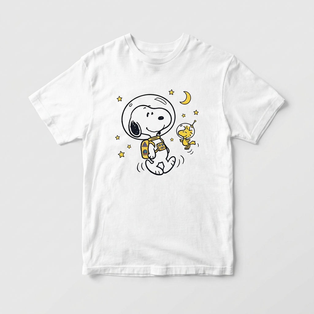 Mockup de polera Snoopy astronauta
