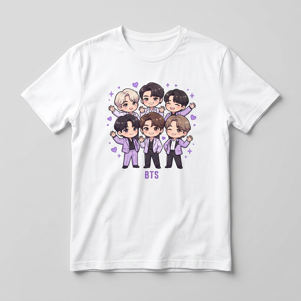 Polera BTS con integrantes estilo chibi